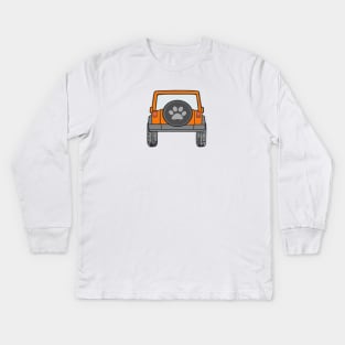 Orange Jeep with Paw Print Cover Kids Long Sleeve T-Shirt